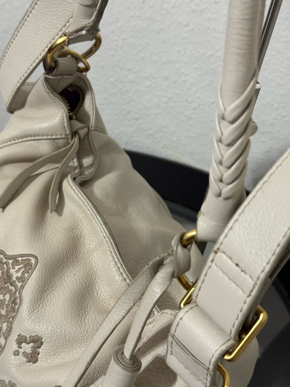 Isabella Fiore Cream Shoulder Bag with Gold Embroidered Motif - Picture 15 of 16